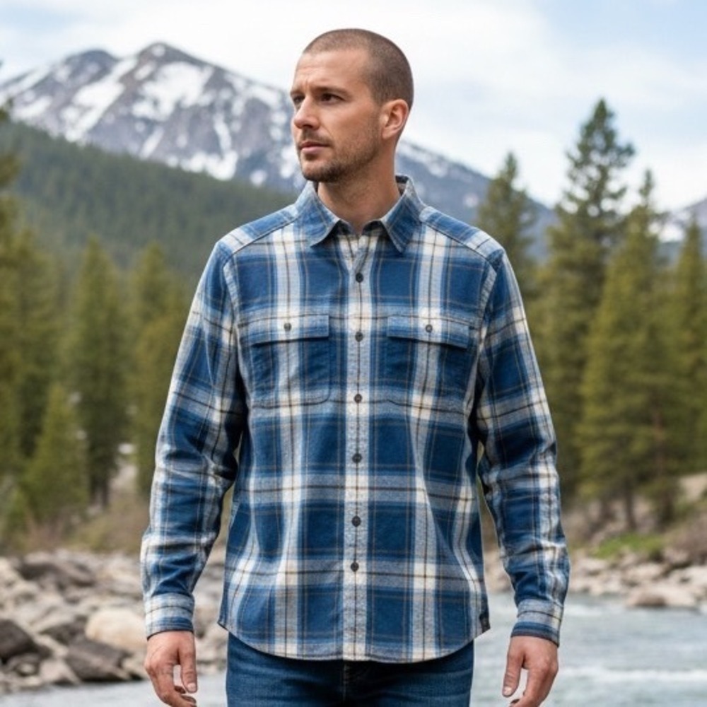 Marsh Wear Mens MWW2002 Blue Plaid Stretch Cotton Button Down Shirt Size M